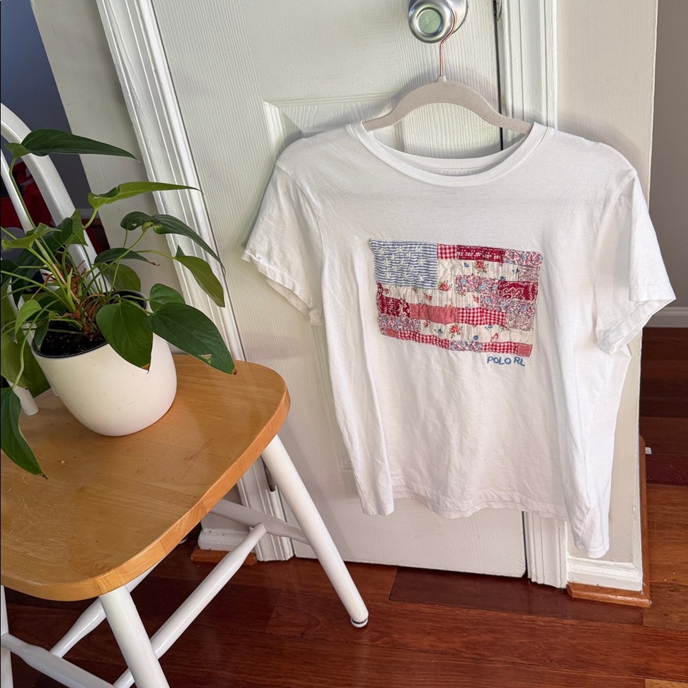 Polo by Ralph Lauren White Kids' Short Sleeve Tee with Patchwork Flag